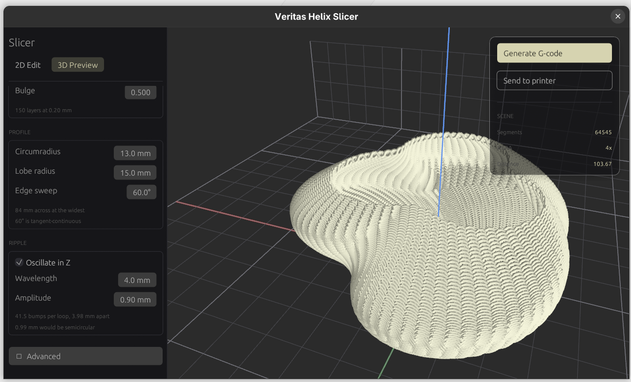 A continuous three-dimensional path generated from a sketch