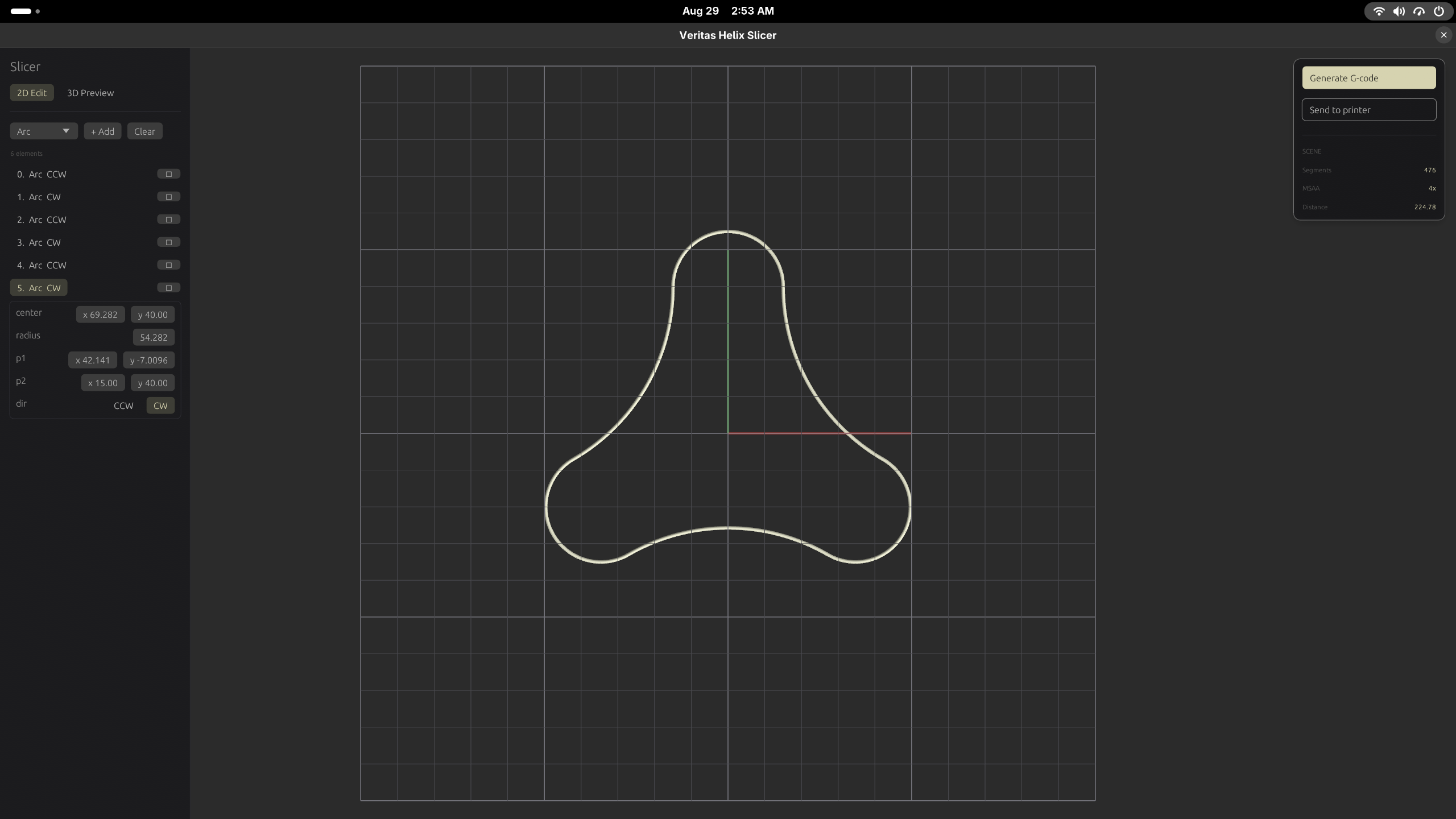 The Helix Slicer 2D sketch editor with a sketch open
